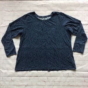 a.n.a. Blue and White Polka Dot Long Sleeve Crew Neck Shirt - Size 2X